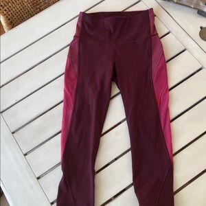 Lululemon Wunder Under Cropped Leggings Sz 6 Mesh sides burgandy